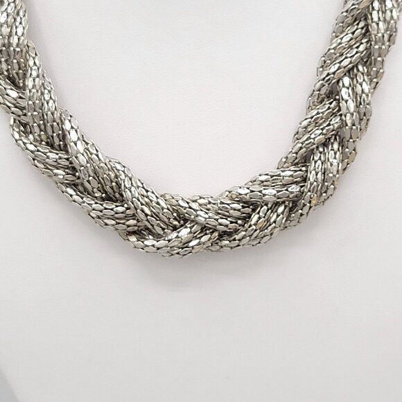 Express Y2K Braided Mesh Choker Necklace Silver Tone Has Tag Vintage - Picture 4 of 7